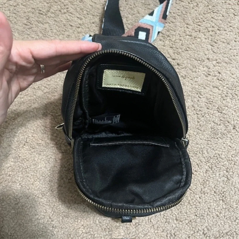 Anthropologie Urban‎ Originals Vegan Leather Sling Bag Geometric Black Strap